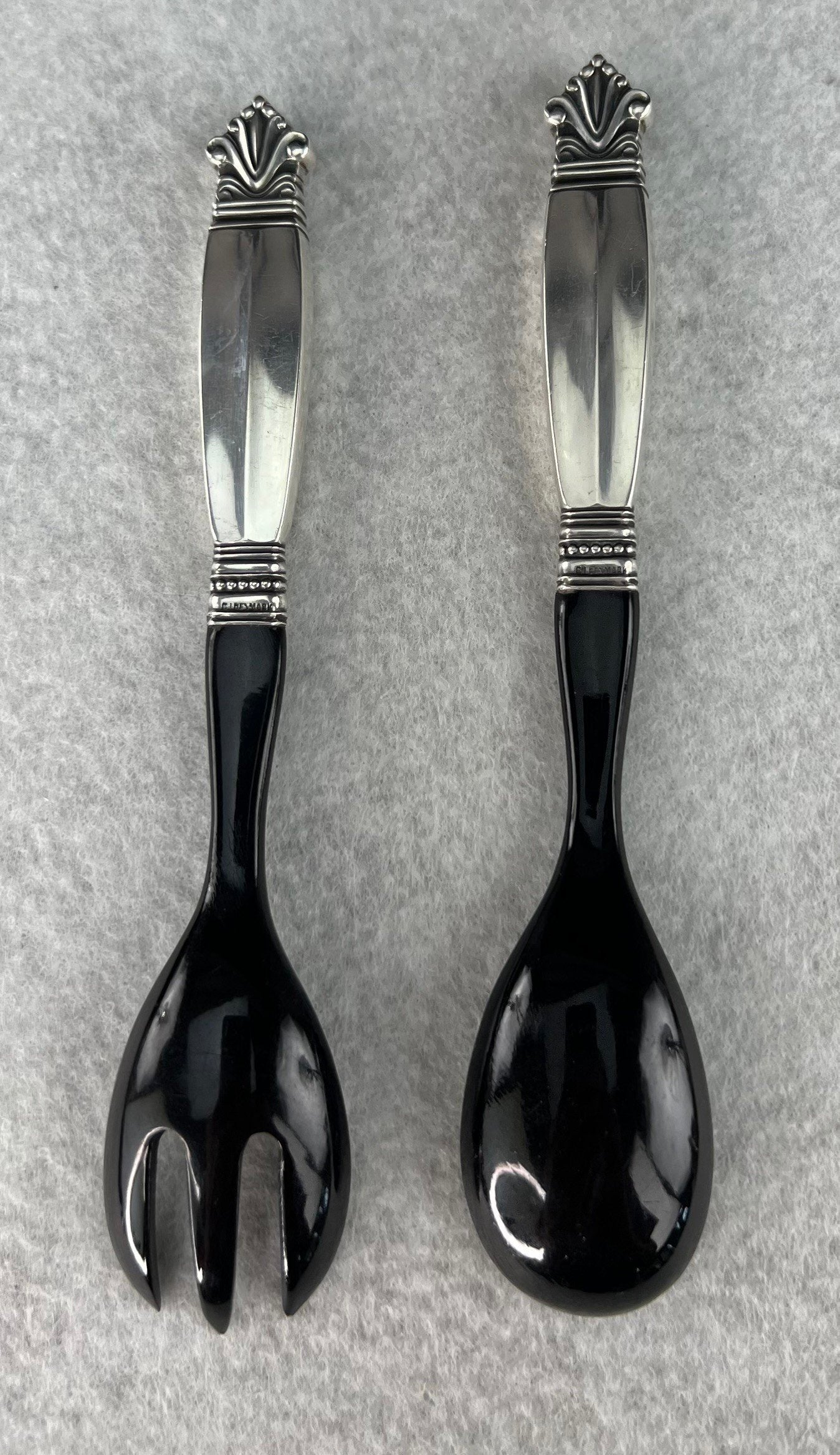Stylish 2pc Georg Jensen Sterling Silver Acanthus Relish Caviar Serving Set