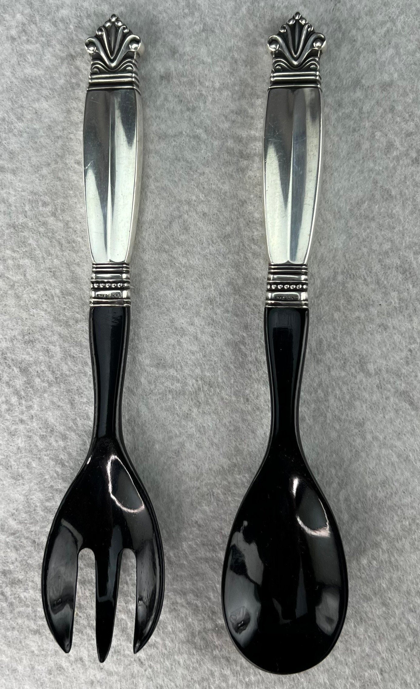 Stylish 2pc Georg Jensen Sterling Silver Acanthus Relish Caviar Serving Set