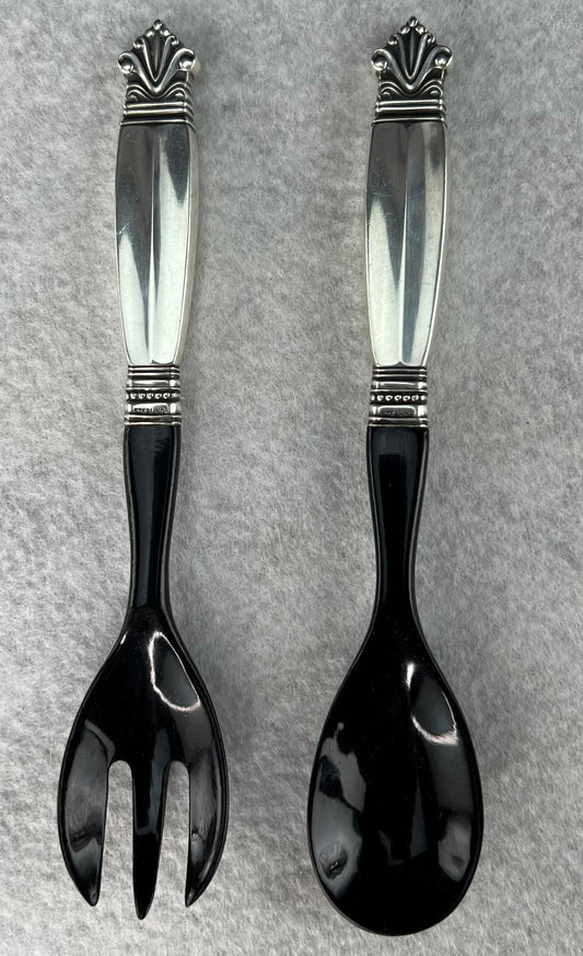 Stylish 2pc Georg Jensen Sterling Silver Acanthus Relish Caviar Serving Set