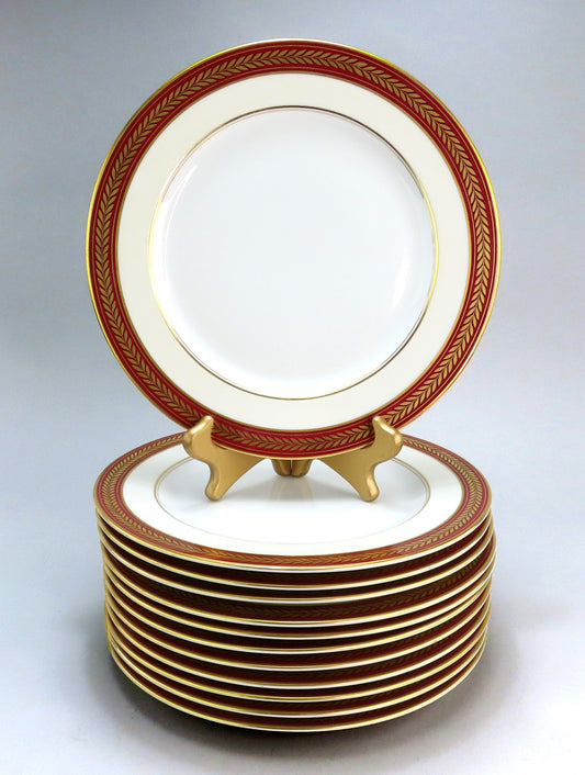 Beautiful Set 12 Royal Bayreuth Red Burgundy Gold Gilt Dinner Plates 10.75"