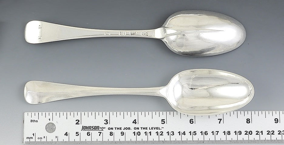 6 Antique 1726 Georgian English Sterling Silver Place Dessert Soup Spoons 8"