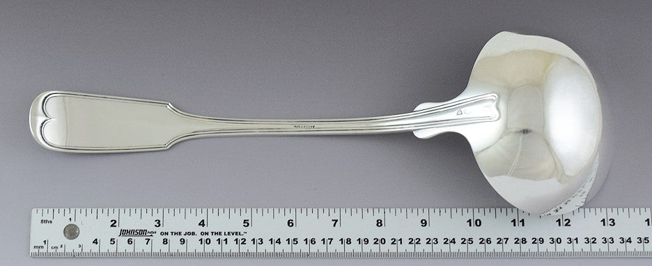 c1852-1866 Antique American Coin Silver Fiddle Thread Serving Ladle 13 1/4"