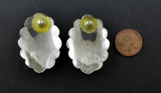 Sterling Silver and Genuine Stone Earrings Pierced Mosaic Design