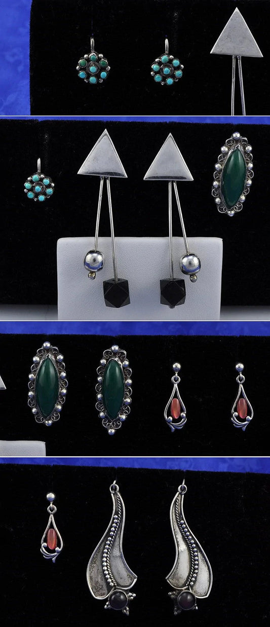 5 Pairs Sterling Screw Back and Pierced Earrings Garnet