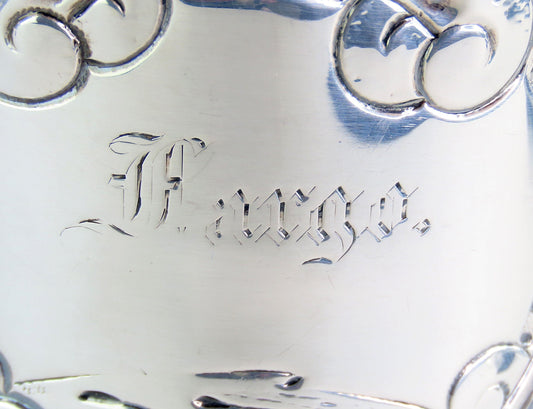 1850s Fabulous American Coin Silver Large Cup Fargo Family Monogram 4" Tall