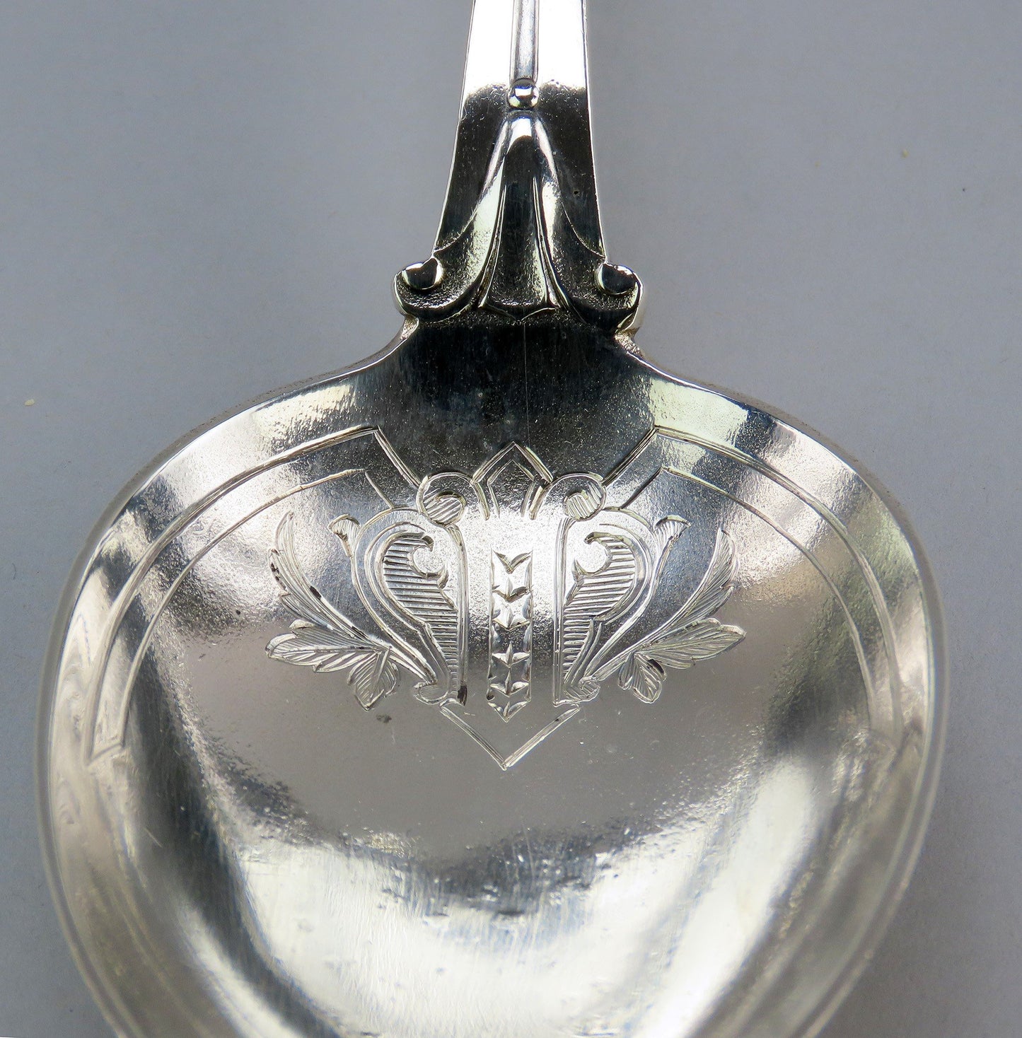 Fancy Whiting Armor pat Sterling Silver Salad Serving Set A MONO 10 3/4 in