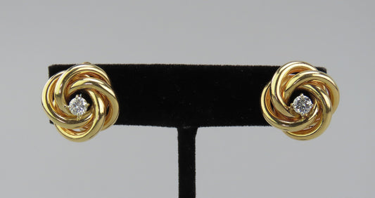 Dazzling Pair 14k Yellow Gold ~.50ct Diamond Love Knot Lovers Knot Clip Earrings