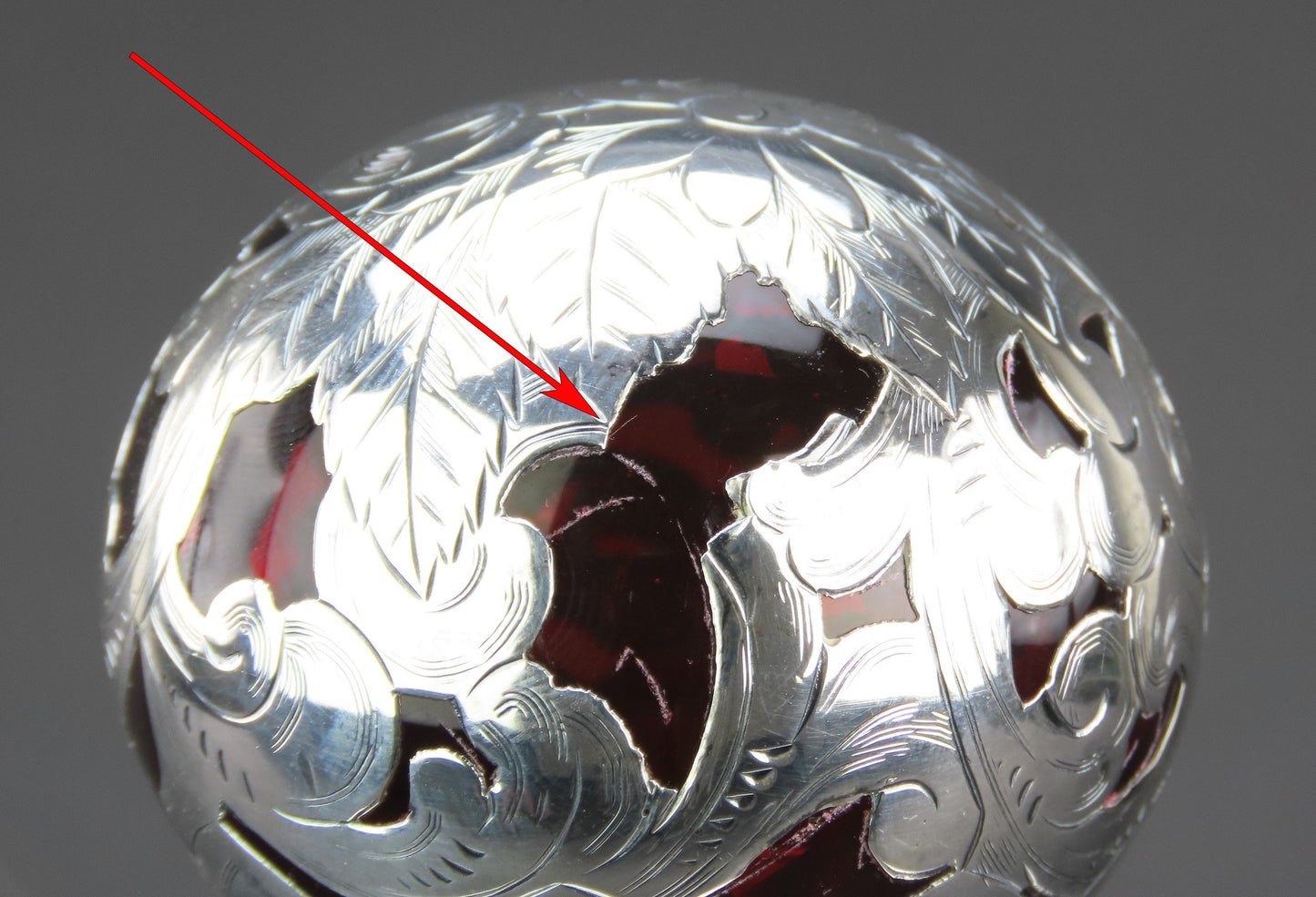 Gorgeous Gorham Crimson Red Glass Sterling Silver Overlay Perfume Bottle 6 1/2in