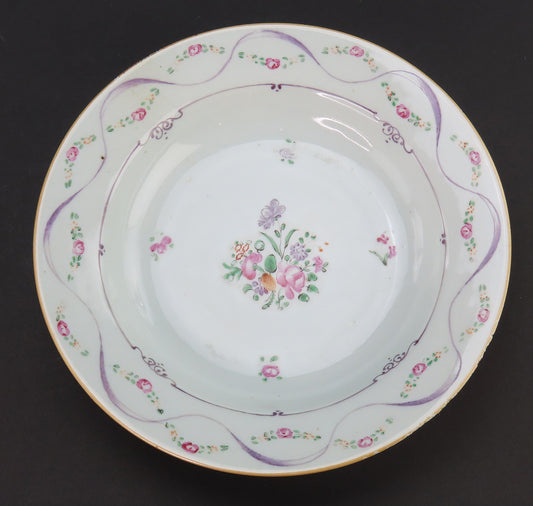 Superb Set 6 c1790s Chinese Export Porcelain Pink Floral 9" Soup Salad Bowls