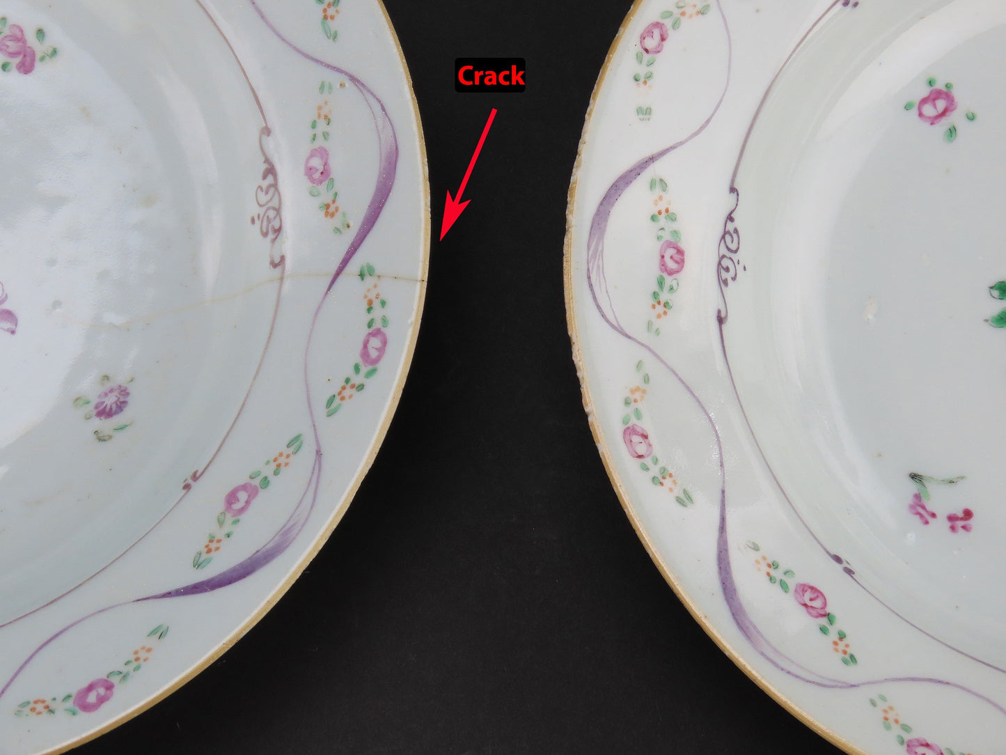 Superb Set 6 c1790s Chinese Export Porcelain Pink Floral 9" Soup Salad Bowls