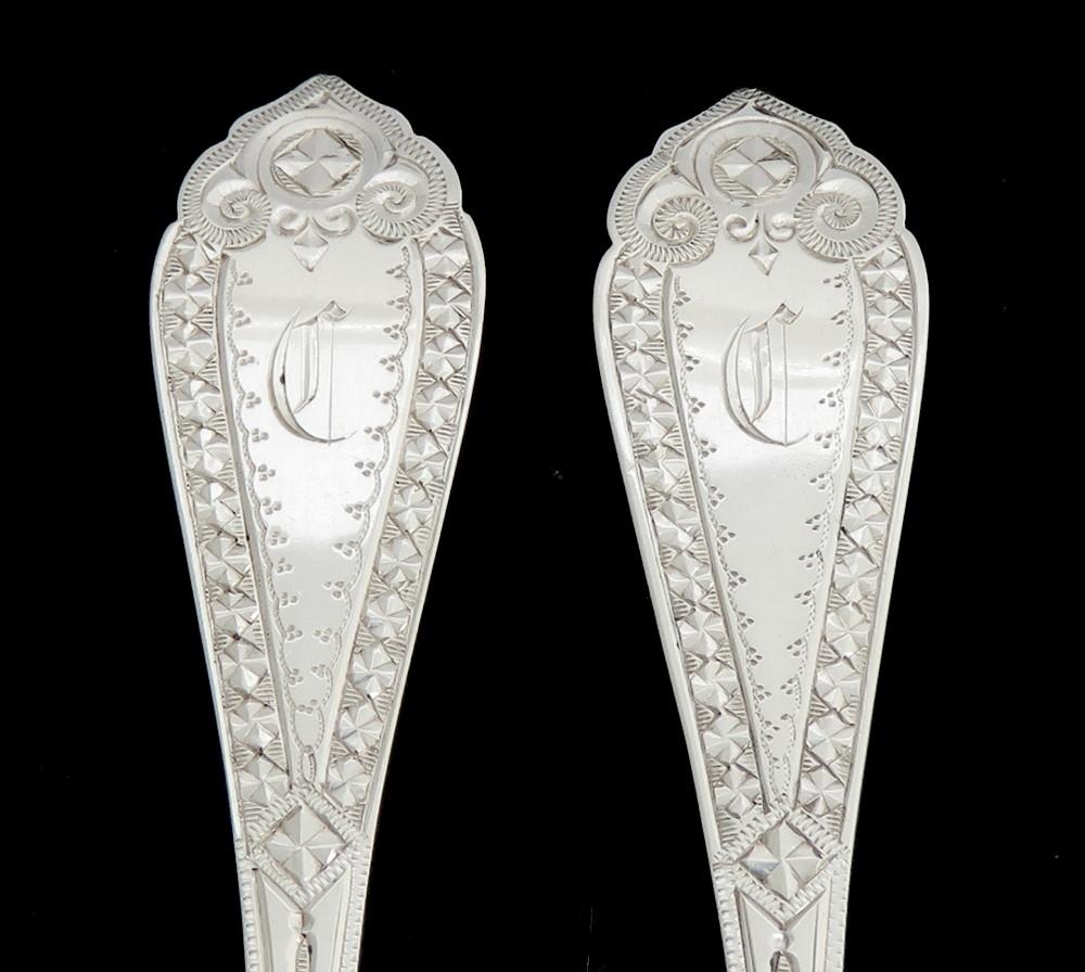 Set 5 c1850s American Coin Silver Bright Cut Demitasse Coffee Spoons C Mono