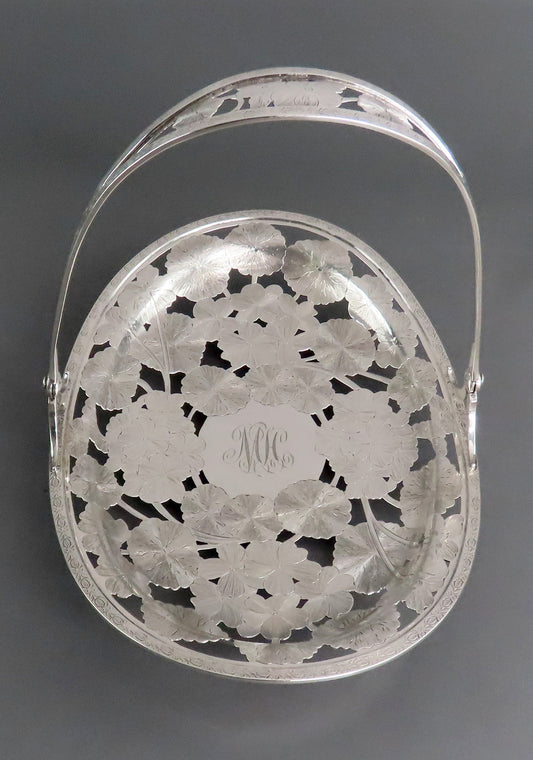 Whiting Sterling Silver Floral Engraved Pierced Basket Late 1800s
