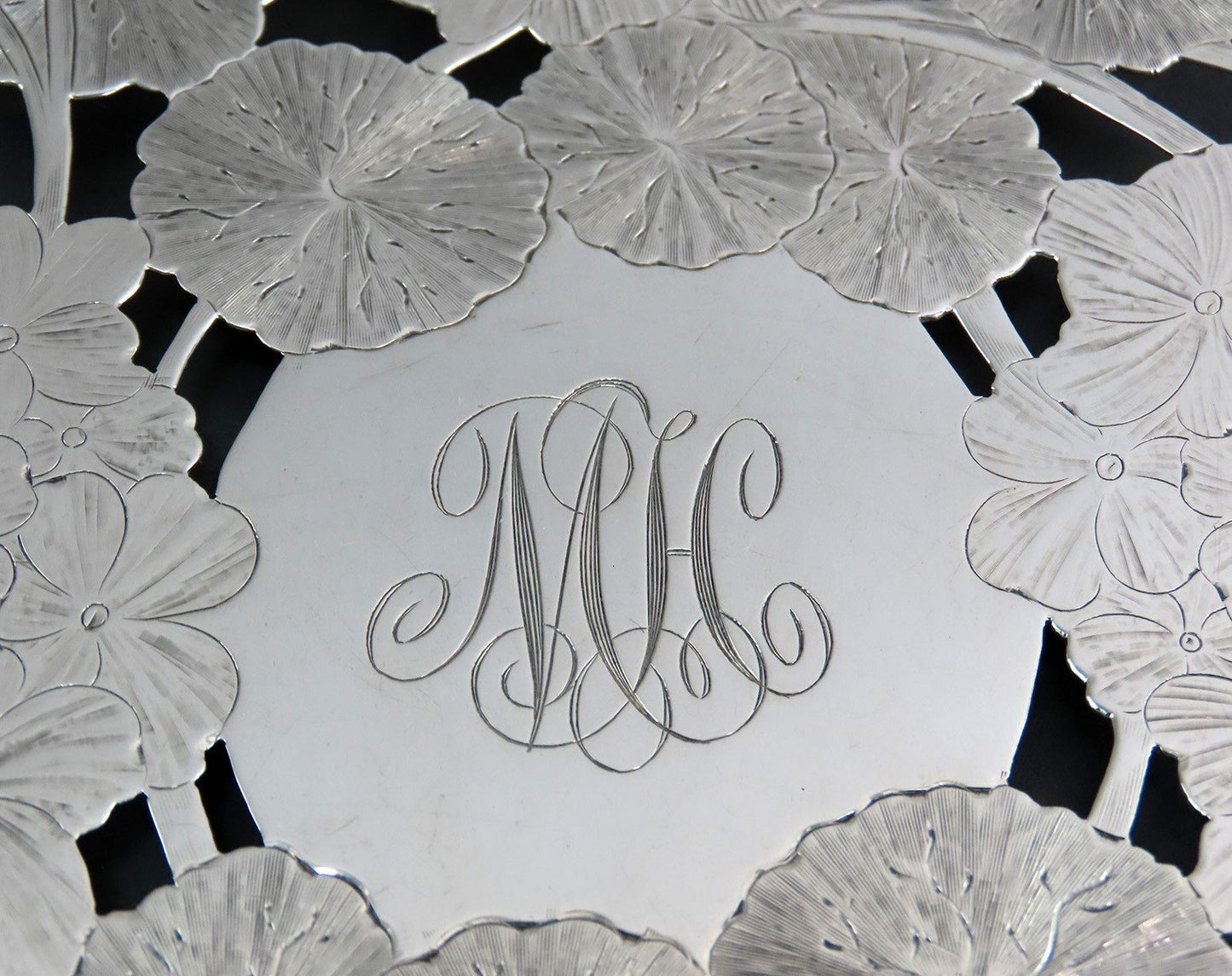 Whiting Sterling Silver Floral Engraved Pierced Basket Late 1800s