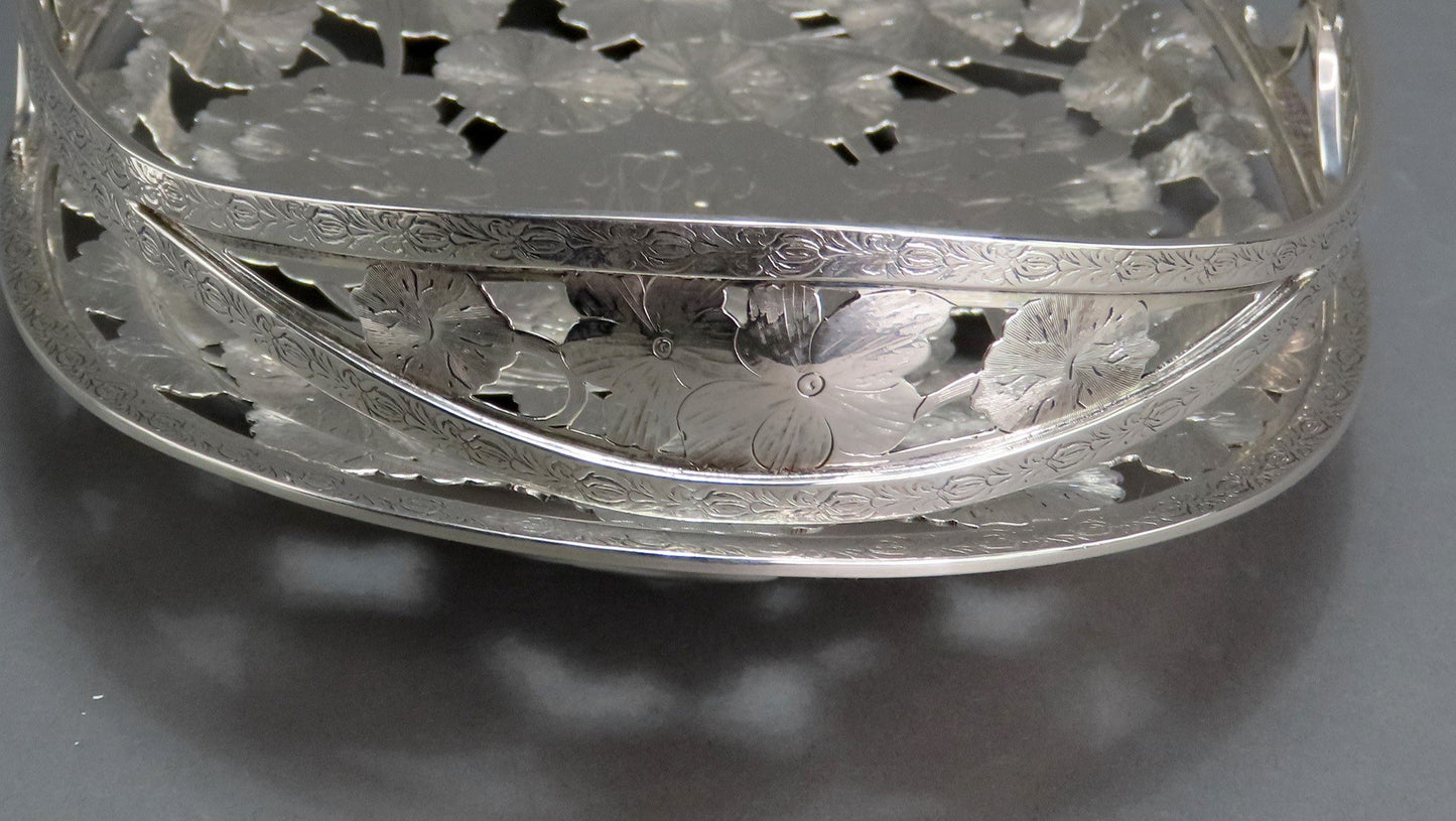 Whiting Sterling Silver Floral Engraved Pierced Basket Late 1800s