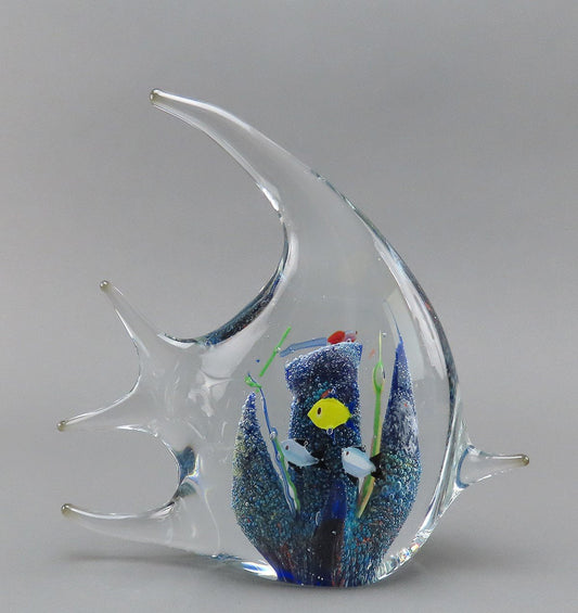 Colorful Art Glass Angelfish Tropical Fish Ocean Underwater Scene Figurine