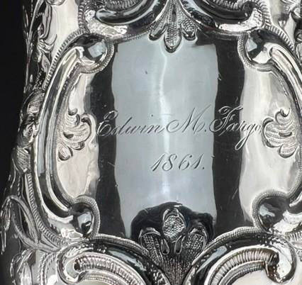 Very Rare c1861 American Sterling 950 Silver Chased Cup Mug of Fargo Family Name