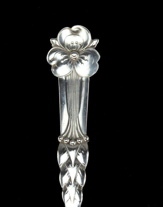 Lovely 1909 Danish Silver Art Nouveau Flower Floral 7.5" Serving Spoon