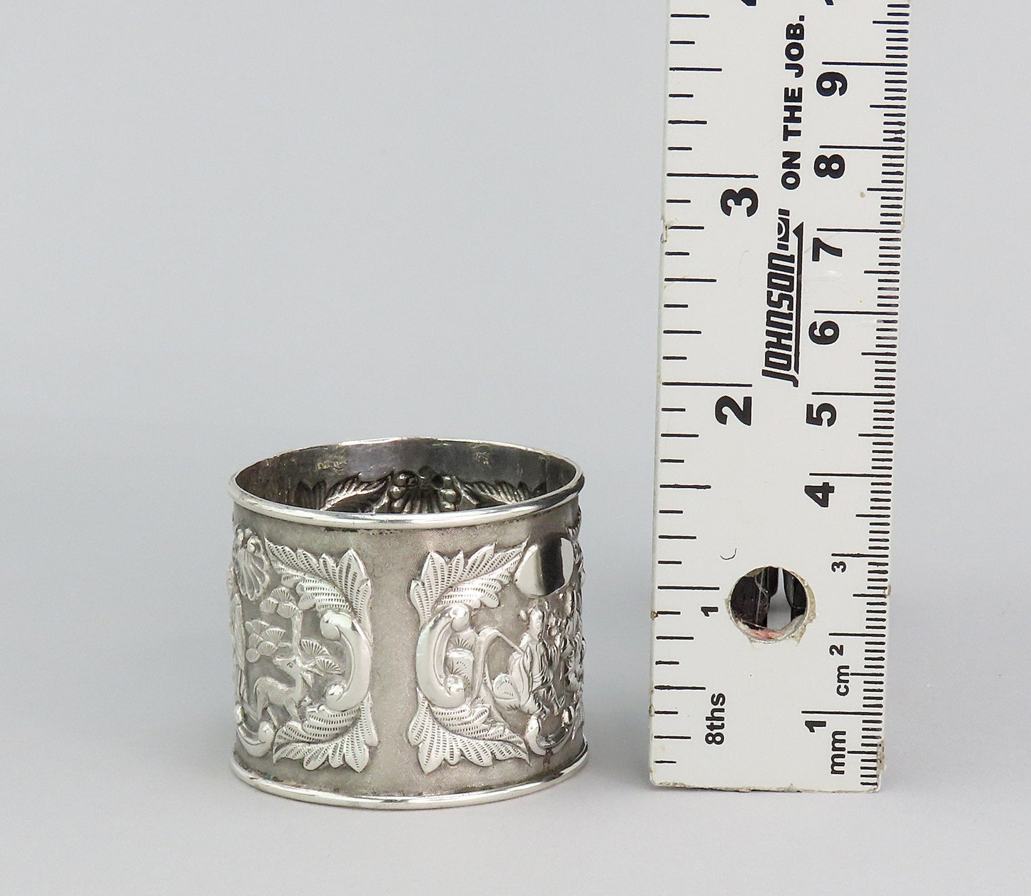 Fabulous Set Chinese Export Mid-1800s Silver Napkin Rings w/ Original Box