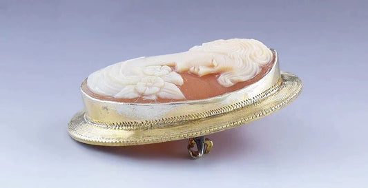 Shining Vintage 1920s-30s Gold Filled Carved Shell Cameo of Woman and Flowers