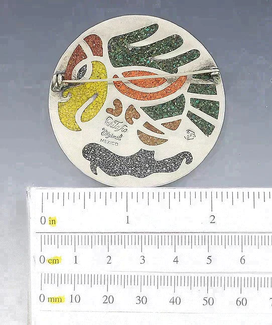 Great Vintage Mexican Sterling Silver Enamel Colorful Bird Pin Red Yellow 1960s