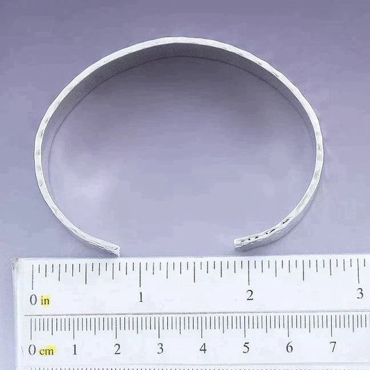 Shining Vintage Hand Hammered Sterling Silver Cuff Bracelet 7" Circumference