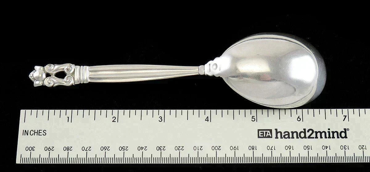 Antique c1920 Sterling Silver Georg Jensen Acorn Small Serving Spoon 6 1/2"