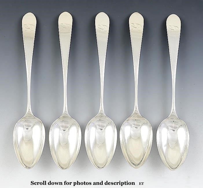 c1830-1868 Great Set 5 American Coin Silver Spoons Philo Gilbert