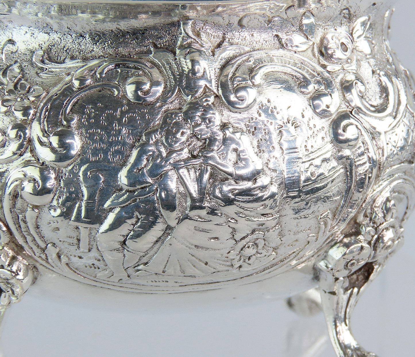 Fantastic Antique German Hanau 800 Silver Genre Courting Scene Creamer