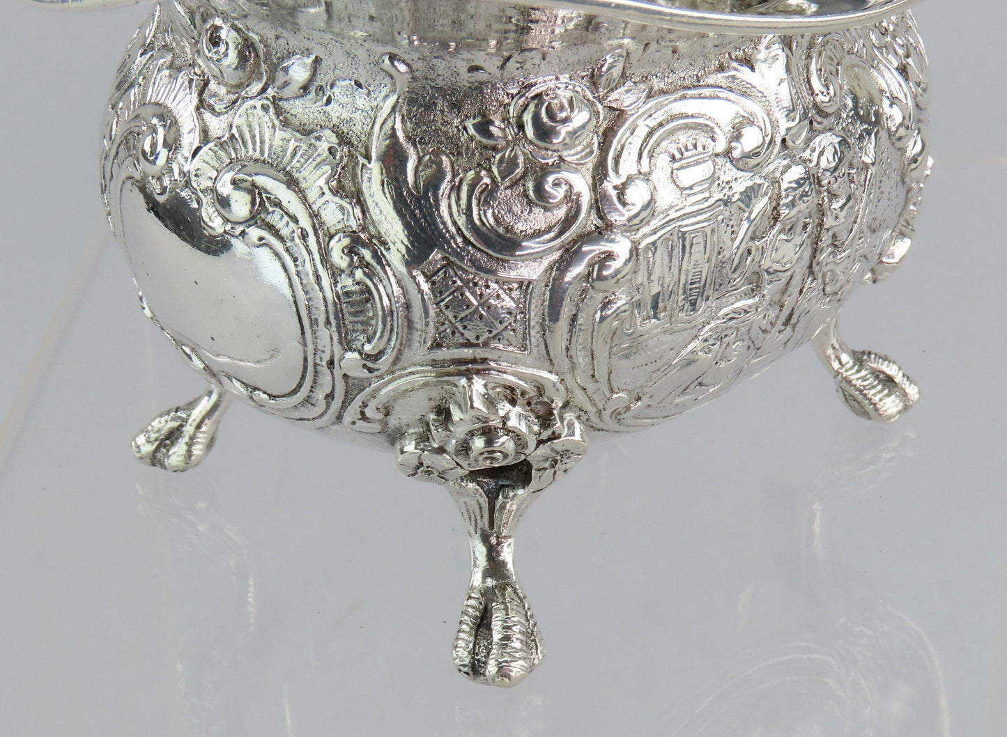 Fantastic Antique German Hanau 800 Silver Genre Courting Scene Creamer
