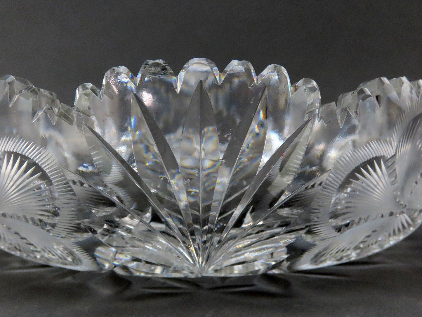 Stunning American Brilliant Period Cut Glass Floral Five Petal Flower Bowl 9"