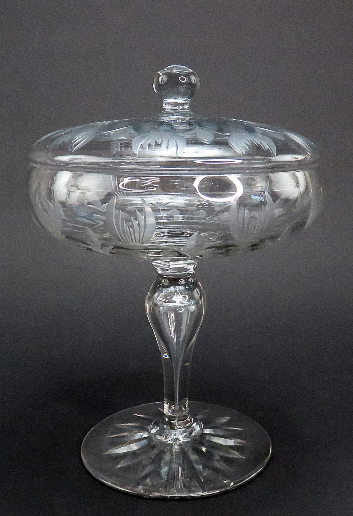 Fab Signed Sinclaire ABP Cut Glass Etched Floral Covered Compote Pedestal Bowl