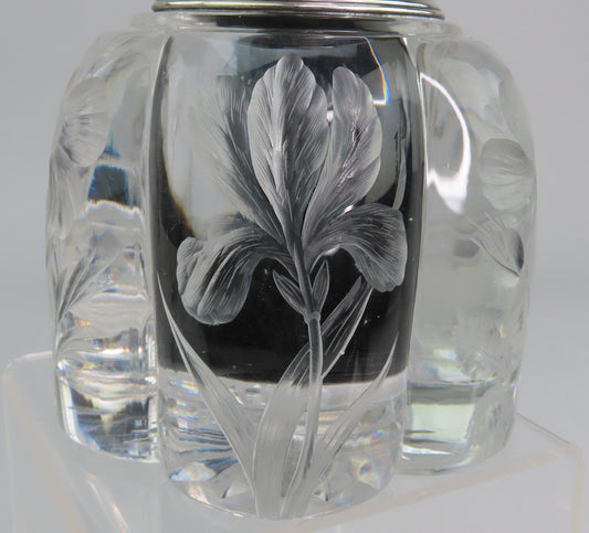 Superb c1890s Gorham Sterling Silver ABP Intaglio Flowers Cut Glass Inkwell