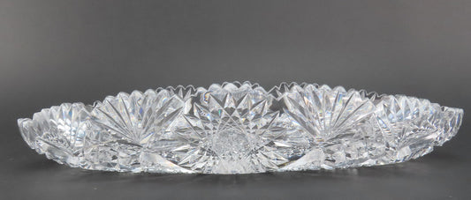 Beautiful American Brilliant ABP Cut Glass Oval Dish 12 1/2 Inches Long