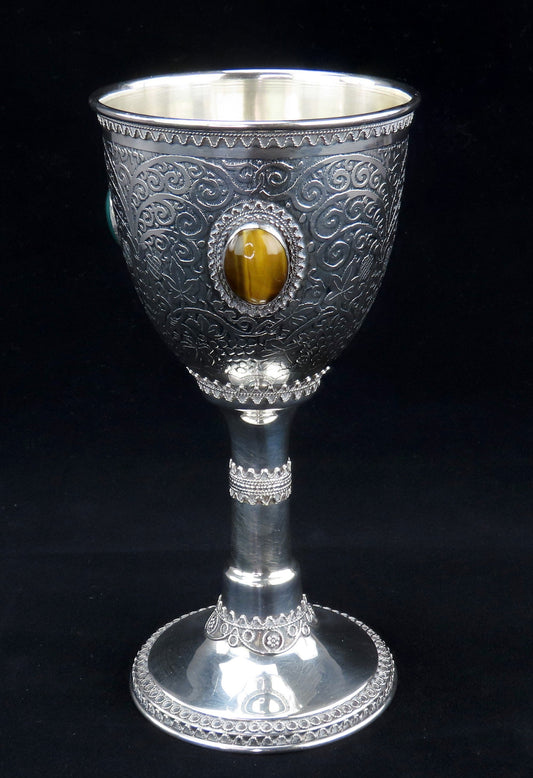 Fabulous Zadok Israeli Sterling Silver Kiddush Cup Wine Blessing w/ 3 Stones