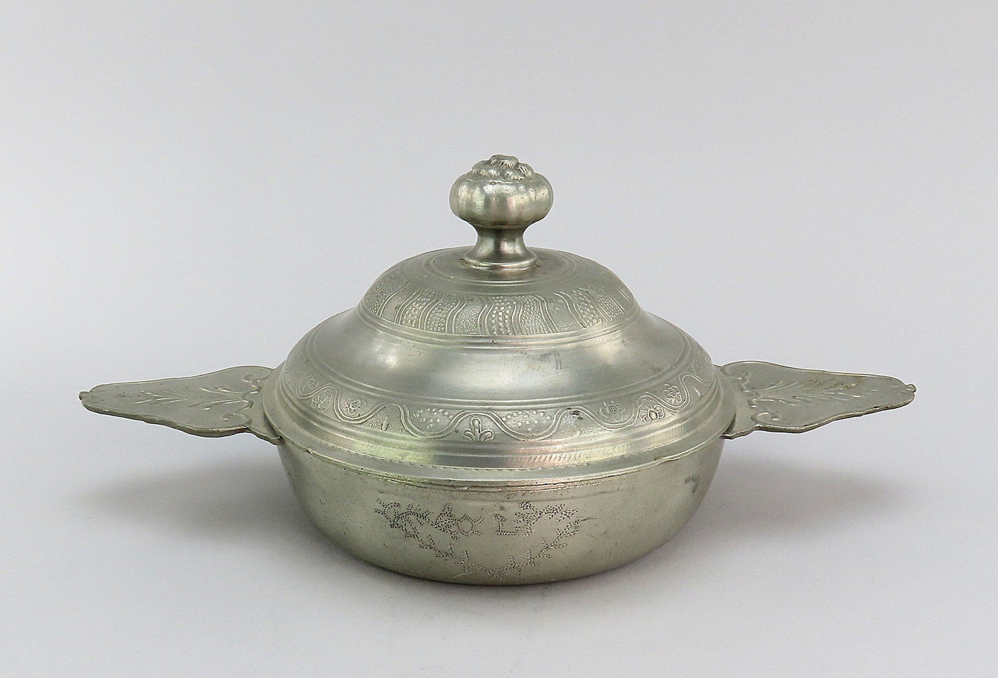Interesting French Form Pewter Double Handle Ecuelle Bowl 18th/19th Century