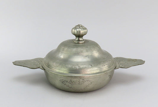 Interesting French Form Pewter Double Handle Ecuelle Bowl 18th/19th Century