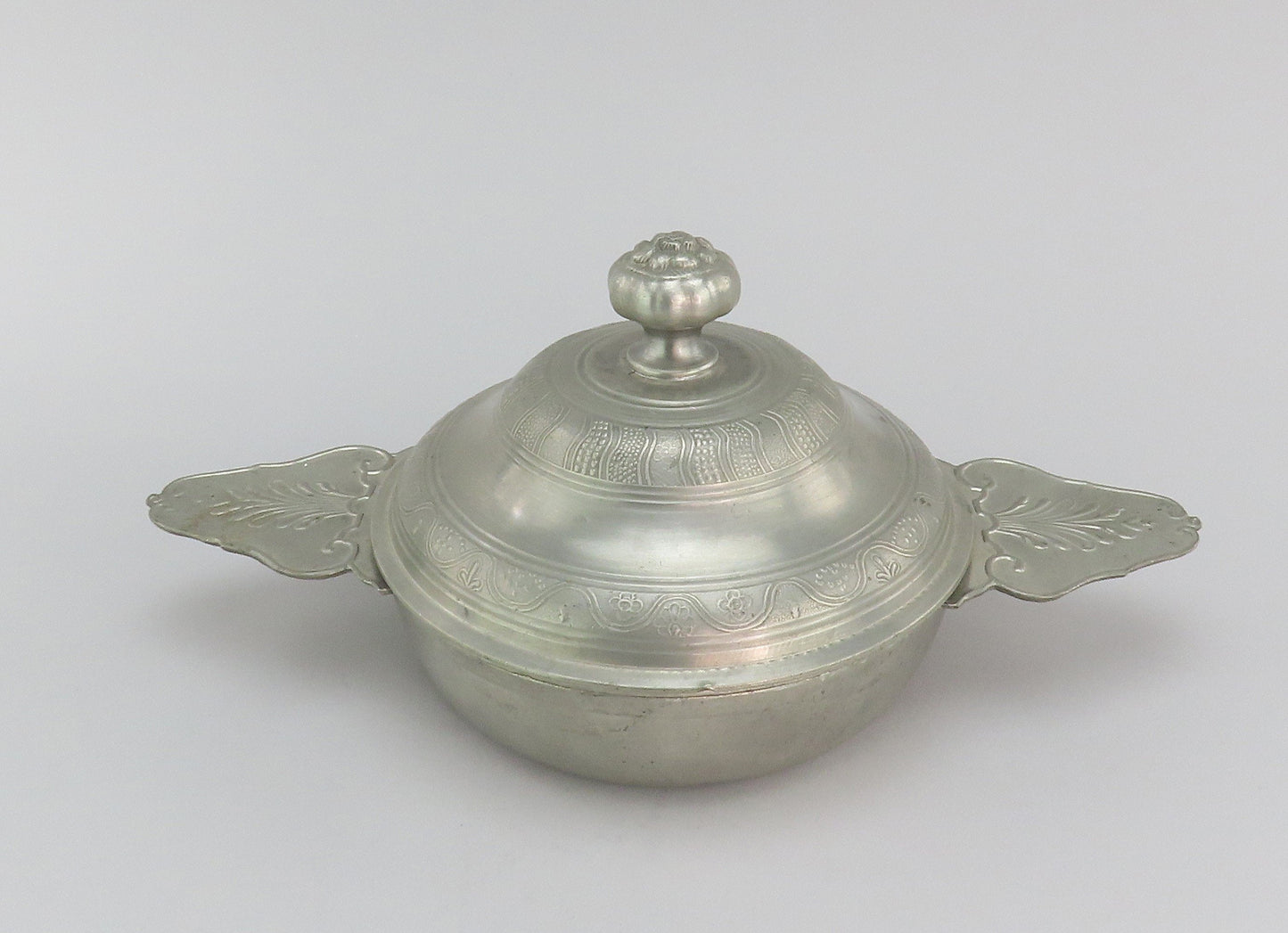 Interesting French Form Pewter Double Handle Ecuelle Bowl 18th/19th Century