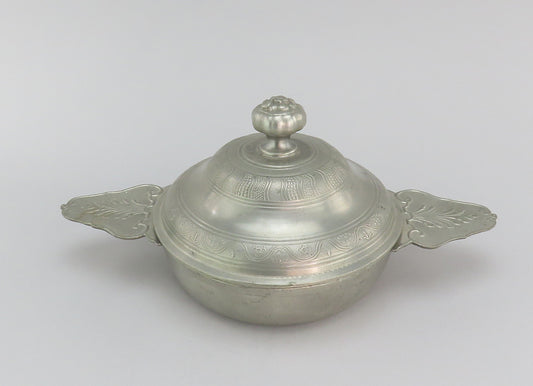Interesting French Form Pewter Double Handle Ecuelle Bowl 18th/19th Century