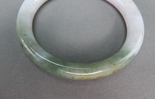 Timeless White and Green Jadeite Jade Round Bangle Bracelet 7.25"