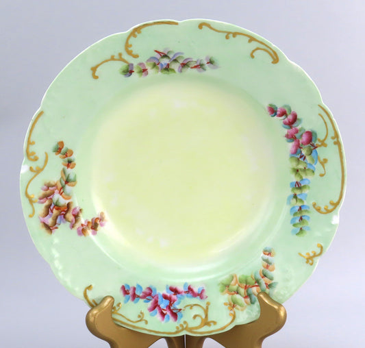 Nice Set 12 c1890 Haviland Limoges Green Hand Painted Floral Wide Rim Soup Bowls