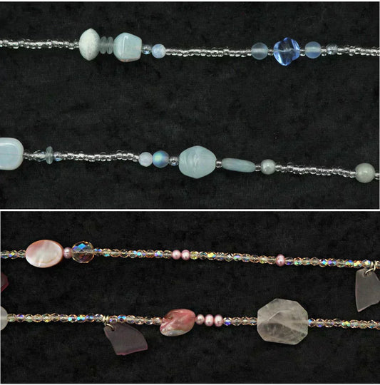 2 pc Lot Artisan Beaded Necklace Tumbled Quartz Baroque Mother of Pearl Crystal