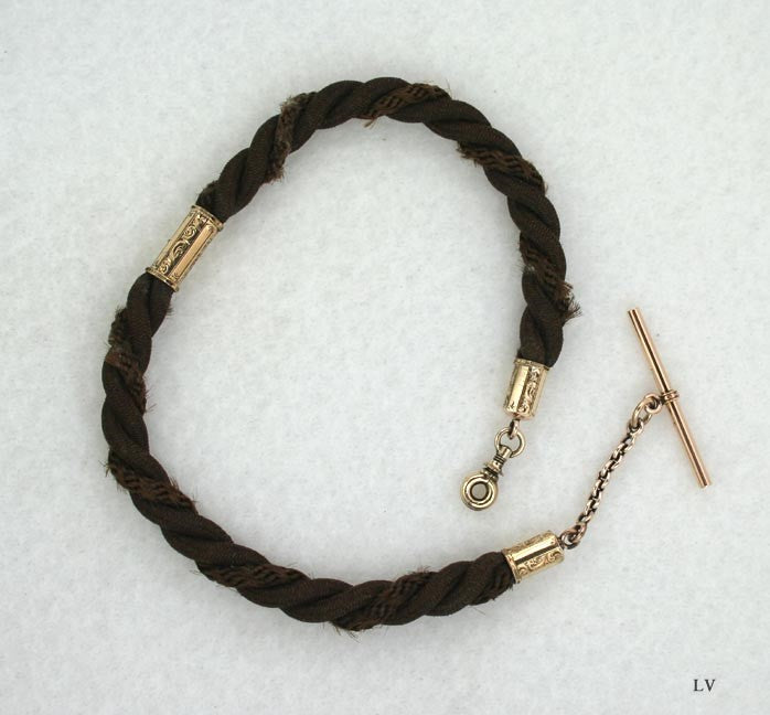 10k Gold & Hair Victorian Memorial Mourning Watch Chain c1850s