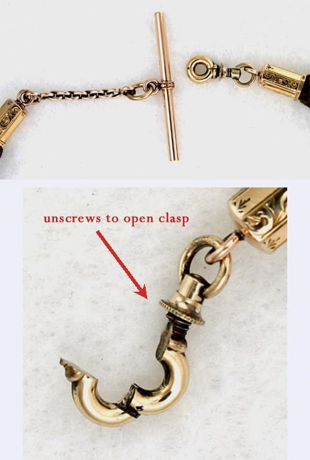 10k Gold & Hair Victorian Memorial Mourning Watch Chain c1850s