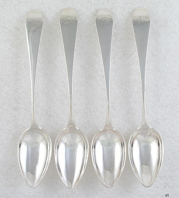 4 American c1800 Coin Silver Coffin End Teaspoons