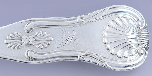 c1804-1829 Superb set 4 American Coin Silver King Teaspoons w/ 1 Serving Spoon