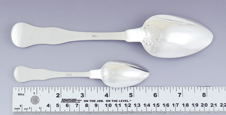 c1804-1829 Superb set 4 American Coin Silver King Teaspoons w/ 1 Serving Spoon