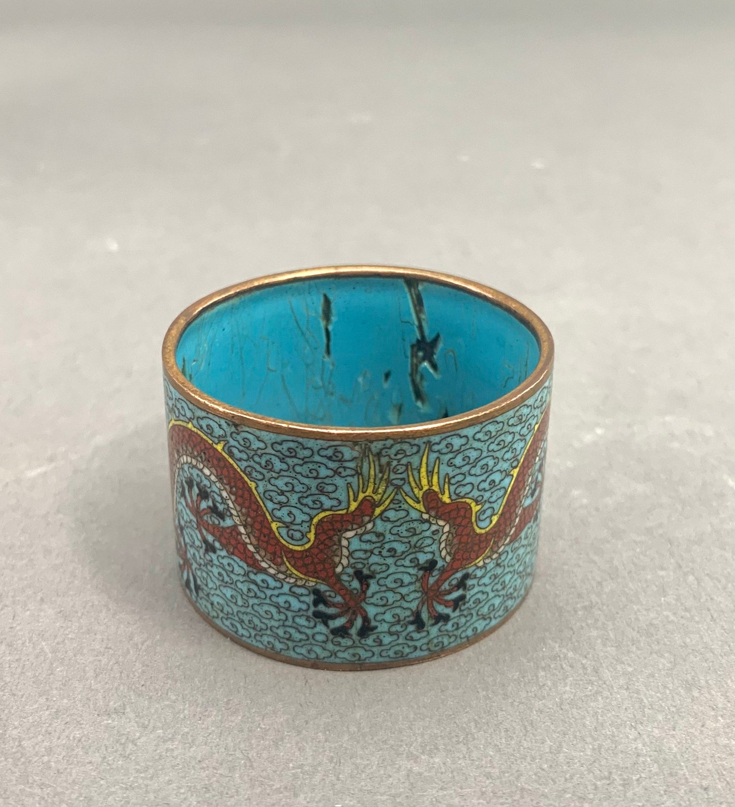Whimsical Japanese Cloisonne Napkin Ring Meiji Period Dragon and Flaming Pearl