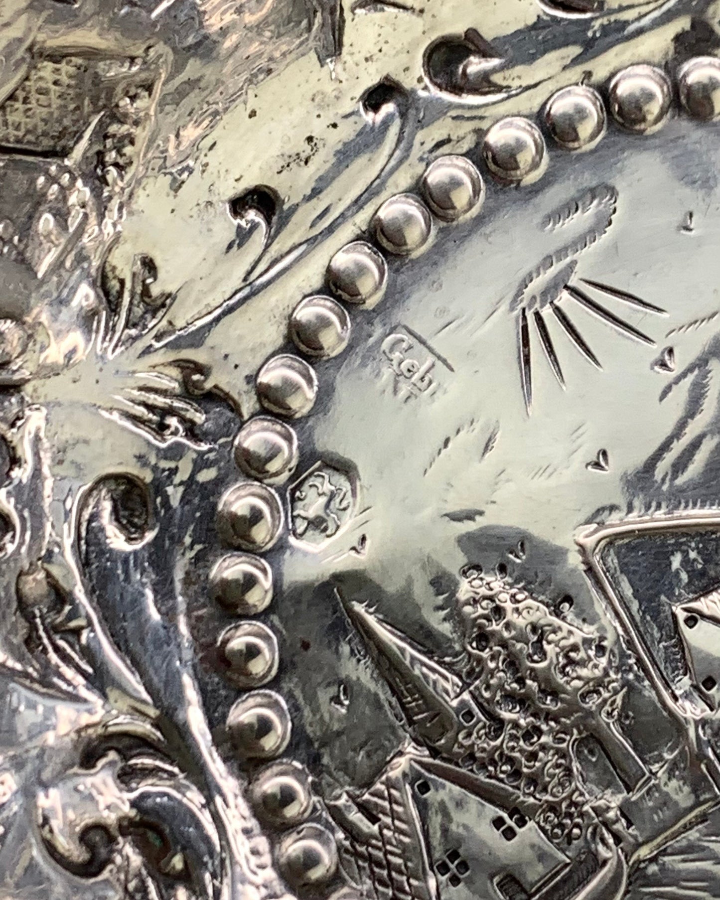 1902 Small Dutch Silver Footed Bowl Genre Scenes w/ Fancy Decorations