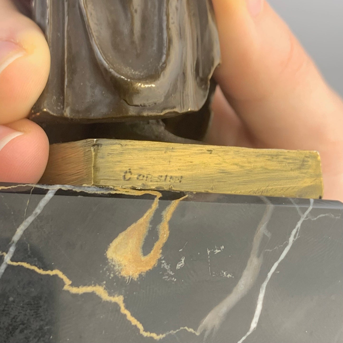 c1890 Small Beethoven Bronze Statue Marble Base Signed Corsini 8 1/2" Tall