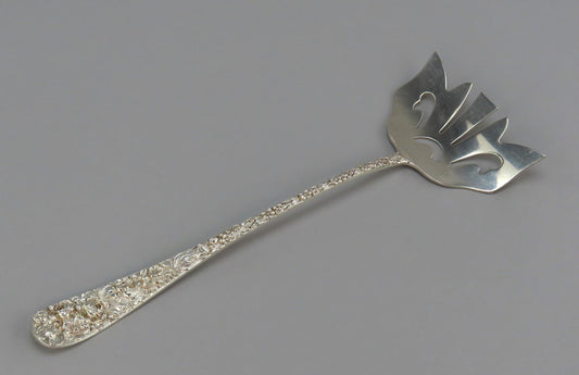 Rare Stieff Rose Sterling Silver Long Bacon Serving Fork M Mono 8 1/4 inches